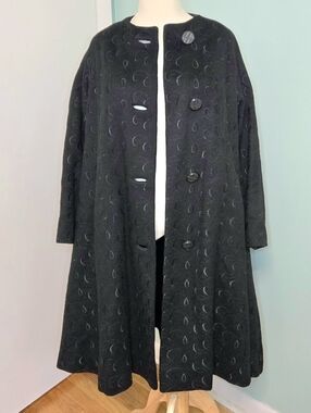 Vintage Embroidered Heavy Winter Wool Opera Theater Swing Over Coat Black XL